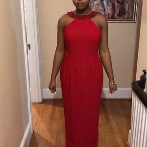 Red gown with jeweled collar. Worn once
